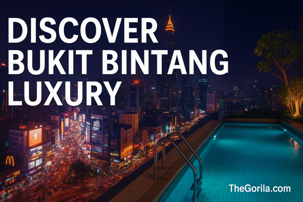 Rooftop pool and Kuala Lumpur skyline at night near Bukit Bintang luxury hotel Sleeping Lion Suites