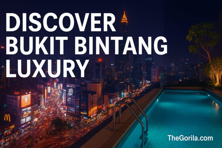 Rooftop pool and Kuala Lumpur skyline at night near Bukit Bintang luxury hotel Sleeping Lion Suites